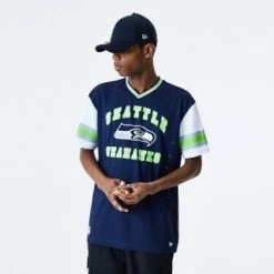 NewEra NFL Stripe Sleeve Oversized Tee, Blau - Seattle Seahawks